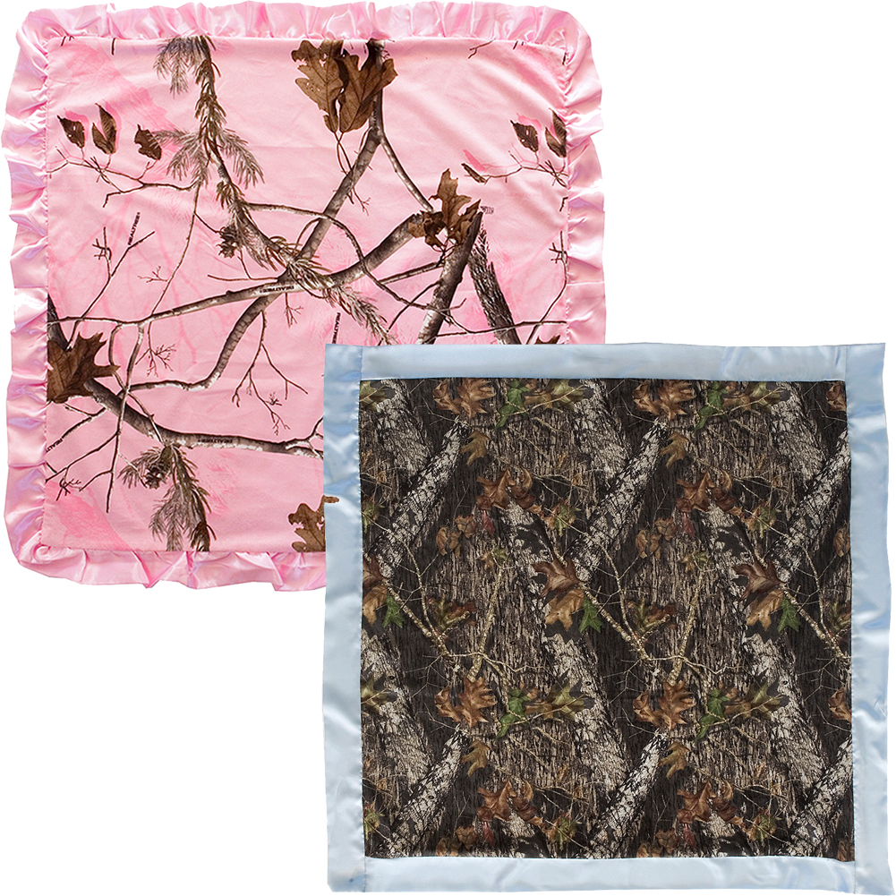 NEW (Set) Realtree Pink Camouflage & Mossy Oak Camo Baby Blankets Satin